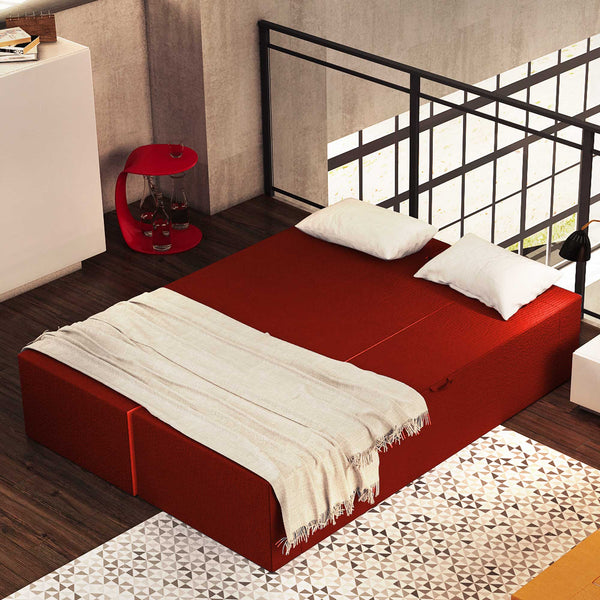 Divanoletto matrimoniale in memory Baldiflex Praticho rosso pompeiano aperto