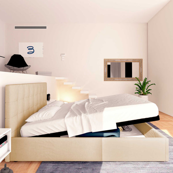 Letto contenitore king size in ecopelle beige Baldiflex Dublino laterale