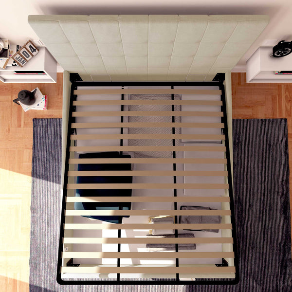 Letto contenitore king size in ecopelle grigio chiaro Baldiflex Dublino alto