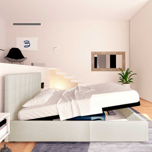 Letto contenitore king size in ecopelle grigio chiaro Baldiflex Dublino laterale