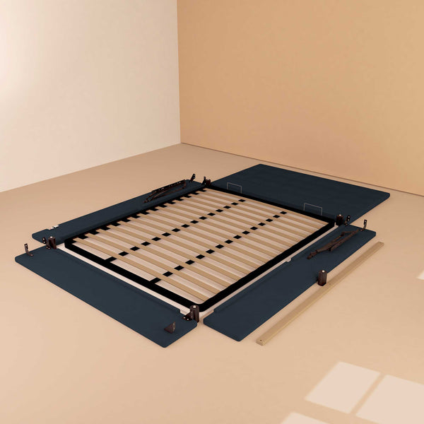 Letto contenitore king size in ecopelle blu notte Baldiflex Dublino fronte struttura