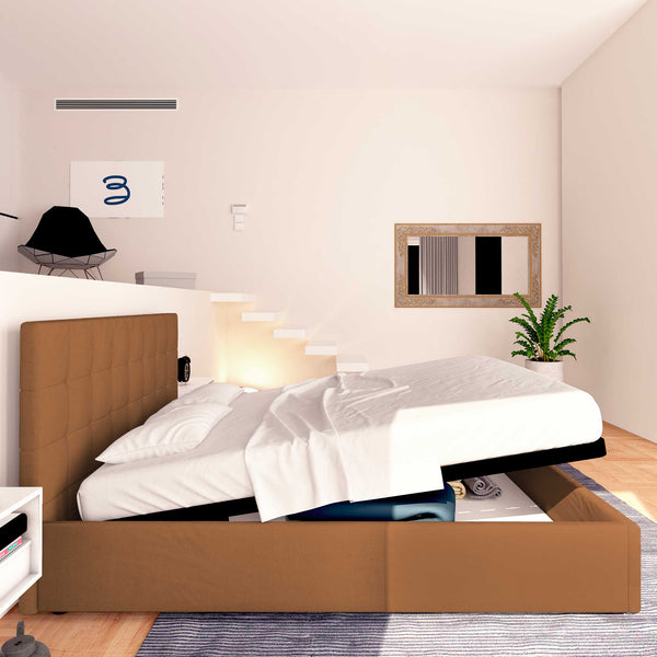 Letto contenitore king size in ecopelle caffè Baldiflex Dublino laterale