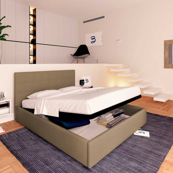 Letto contenitore king size in ecopelle grigio talpa Baldiflex Dublino lato