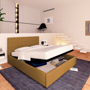 Letto contenitore king size in ecopelle nocciola Baldiflex Dublino lato