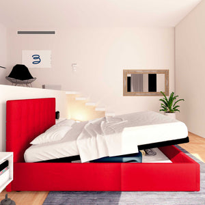 Letto contenitore king size in ecopelle rosso Baldiflex Dublino laterale