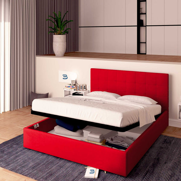 Letto contenitore king size in ecopelle rosso Baldiflex Dublino
