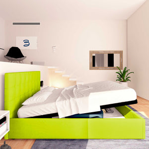 Letto contenitore king size in ecopelle verde mela Baldiflex Dublino laterale