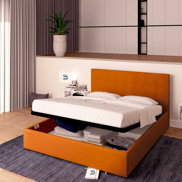 Letto contenitore king size in tessuto arancione Baldiflex Dublino