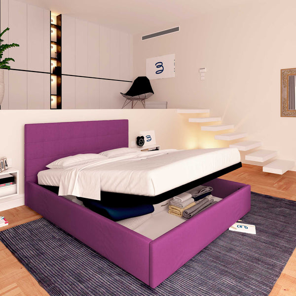 Letto contenitore king size in tessuto fucsia Baldiflex Dublino lato