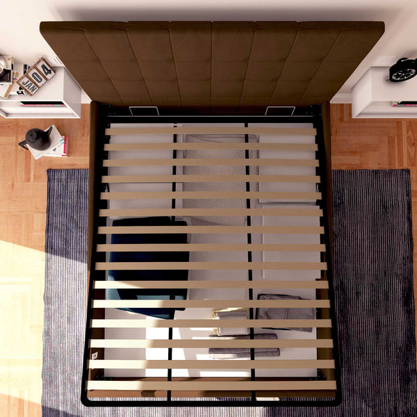 Letto contenitore king size in tessuto marrone Baldiflex Dublino alto