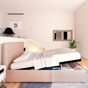 Letto contenitore king size in tessuto rosa antica Baldiflex Dublino laterale