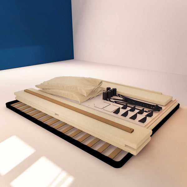 Letto contenitore king size in tessuto sfoderabile beige Baldiflex Licia Soft struttura