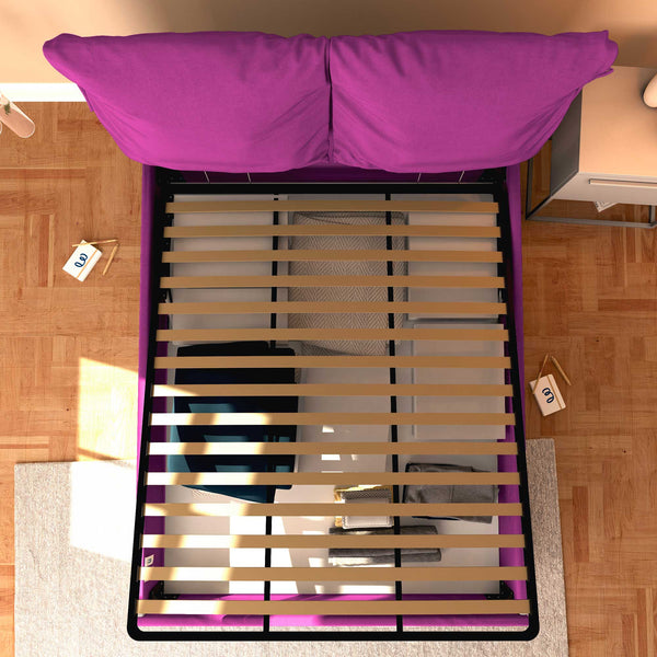 Letto contenitore king size in tessuto sfoderabile fucsia Baldiflex Licia Soft dall'alto