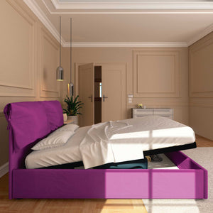 Letto contenitore king size in tessuto sfoderabile fucsia Baldiflex Licia Soft laterale