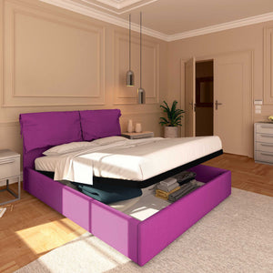 Letto contenitore king size in tessuto sfoderabile fucsia Baldiflex Licia Soft lato
