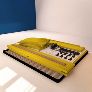 Letto contenitore king size in tessuto sfoderabile giallo senape Baldiflex Licia Soft struttura