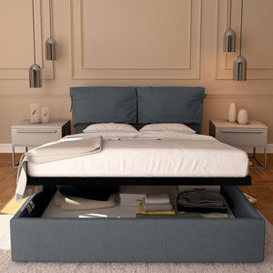 Letto contenitore king size in tessuto sfoderabile grigio antracite Baldiflex Licia Soft fronte