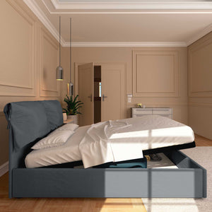 Letto contenitore king size in tessuto sfoderabile grigio antracite Baldiflex Licia Soft laterale