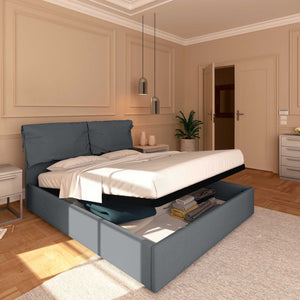 Letto contenitore king size in tessuto sfoderabile grigio antracite Baldiflex Licia Soft lato