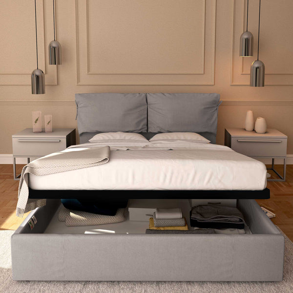 Letto contenitore king size in tessuto sfoderabile grigio Baldiflex Licia Soft fronte