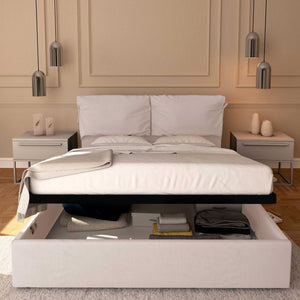 Letto contenitore king size in tessuto sfoderabile grigio chiaro Baldiflex Licia Soft fronte