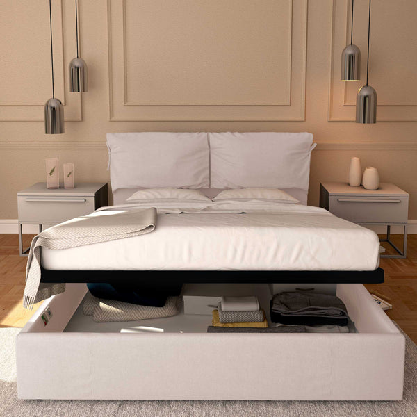Letto contenitore king size in tessuto sfoderabile grigio chiaro Baldiflex Licia Soft fronte