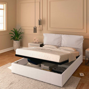 Letto contenitore king size in tessuto sfoderabile grigio chiaro Baldiflex Licia Soft 