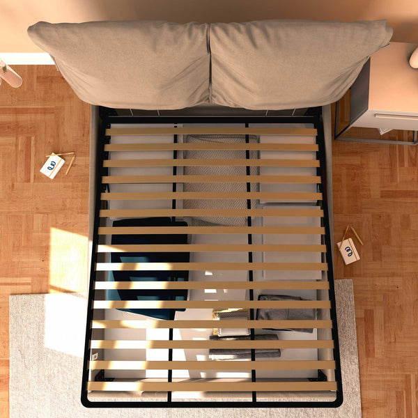 Letto contenitore king size in tessuto sfoderabile grigio talpa Baldiflex Licia Soft dall'alto