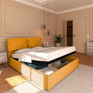 Letto contenitore king size in tessuto sfoderabile mango Baldiflex Licia Soft lato