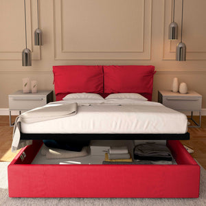 Letto contenitore king size in tessuto sfoderabile rosso Baldiflex Licia Soft fronte