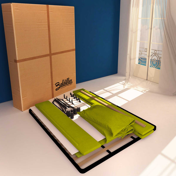 Letto contenitore king size in tessuto sfoderabile verde Baldiflex Licia Soft cartone