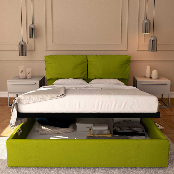 Letto contenitore king size in tessuto sfoderabile verde Baldiflex Licia Soft fronte