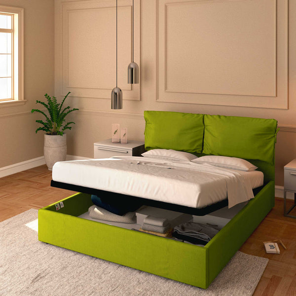 Letto contenitore king size in tessuto sfoderabile verde Baldiflex Licia Soft 