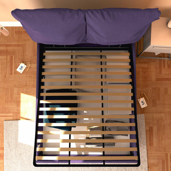 Letto contenitore king size in tessuto sfoderabile viola Baldiflex Licia Soft dall'alto