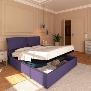 Letto contenitore king size in tessuto sfoderabile viola Baldiflex Licia Soft lato