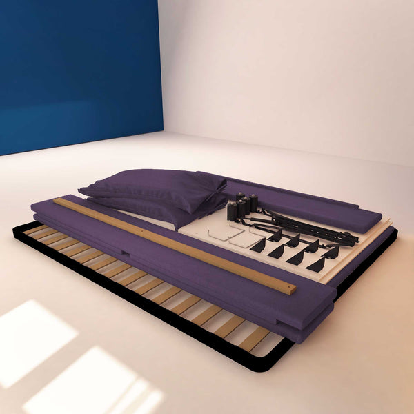 Letto contenitore king size in tessuto sfoderabile viola Baldiflex Licia Soft struttura