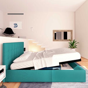 Letto contenitore king size in tessuto turchese Baldiflex Dublino laterale