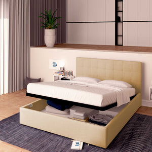 Letto contenitore matrimoniale in ecopelle beige Baldiflex Dublino