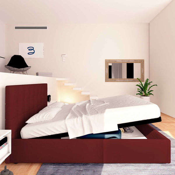 Letto contenitore matrimoniale in ecopelle bordeaux Baldiflex Dublino laterale