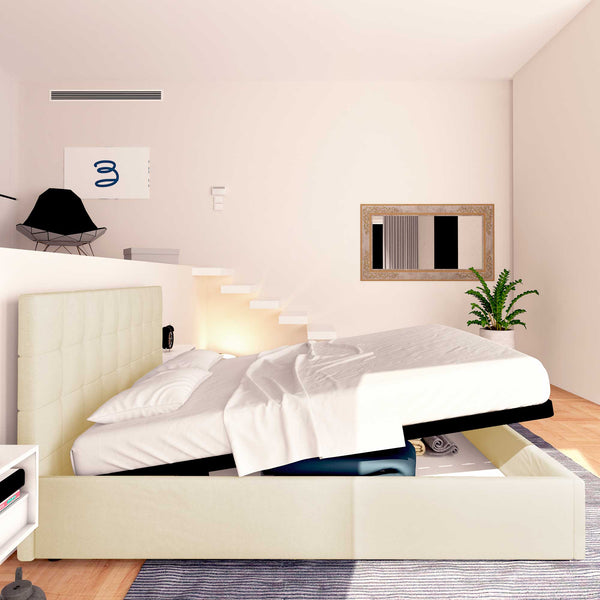 Letto contenitore matrimoniale in ecopelle crema Baldiflex Dublino laterale