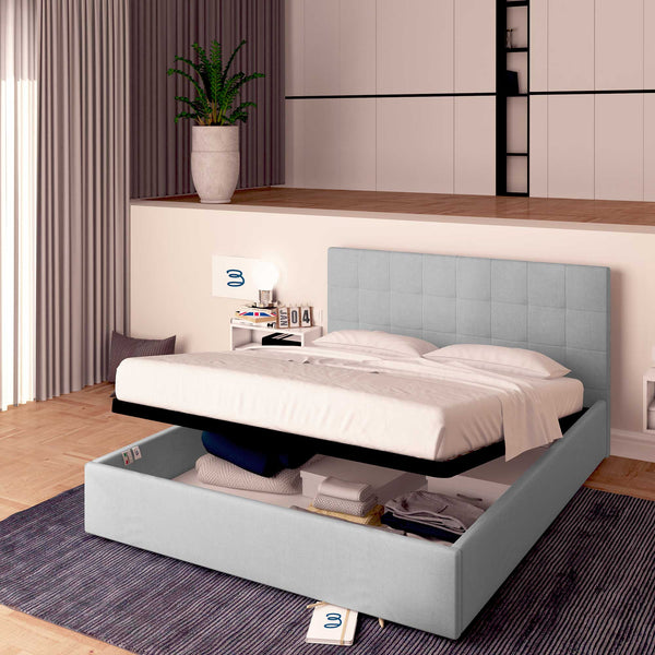 Letto contenitore matrimoniale in ecopelle grigio chiaro Baldiflex Dublino