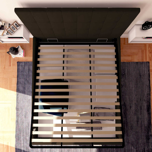 Letto contenitore matrimoniale in ecopelle marrone scuro Baldiflex Dublino alto