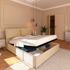 Letto contenitore matrimoniale in ecopelle sfoderabile beige Baldiflex Licia Soft lato