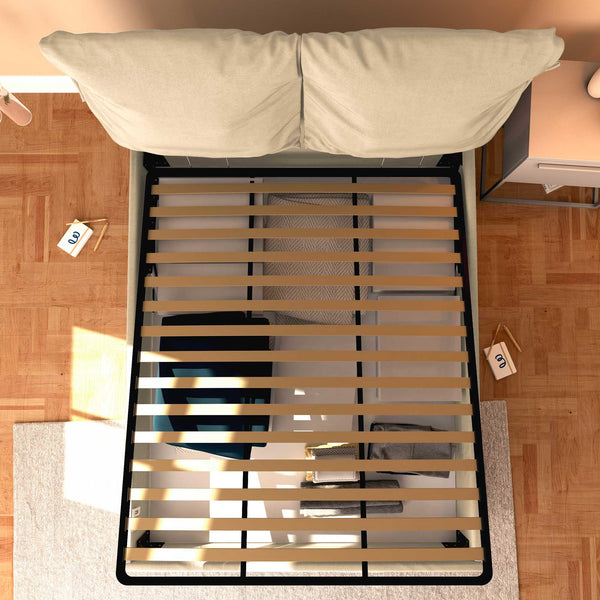 Letto contenitore matrimoniale in ecopelle sfoderabile beige chiaro Baldiflex Licia Soft dall'alto