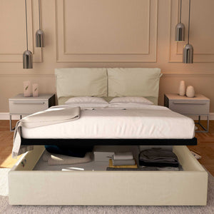 Letto contenitore matrimoniale in ecopelle sfoderabile beige chiaro Baldiflex Licia Soft fronte