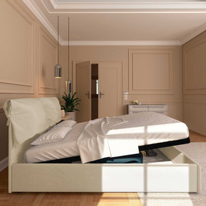 Letto contenitore matrimoniale in ecopelle sfoderabile beige chiaro Baldiflex Licia Soft laterale