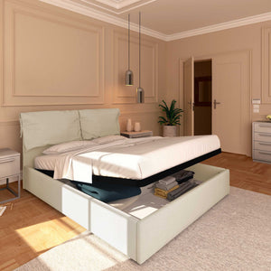 Letto contenitore matrimoniale in ecopelle sfoderabile beige chiaro Baldiflex Licia Soft lato