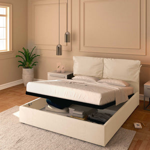 Letto contenitore matrimoniale in ecopelle sfoderabile bianco Baldiflex Licia Soft