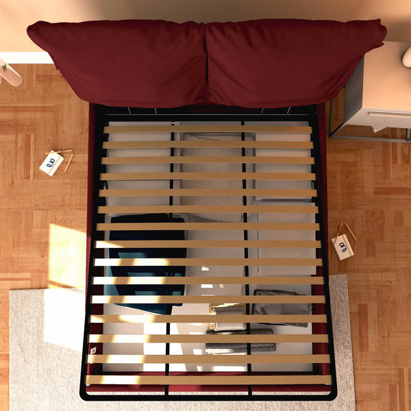 Letto contenitore matrimoniale in ecopelle sfoderabile bordeaux Baldiflex Licia Soft dall'alto