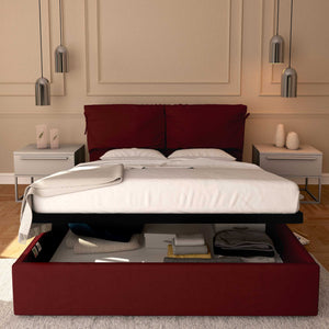 Letto contenitore matrimoniale in ecopelle sfoderabile bordeaux Baldiflex Licia Soft fronte